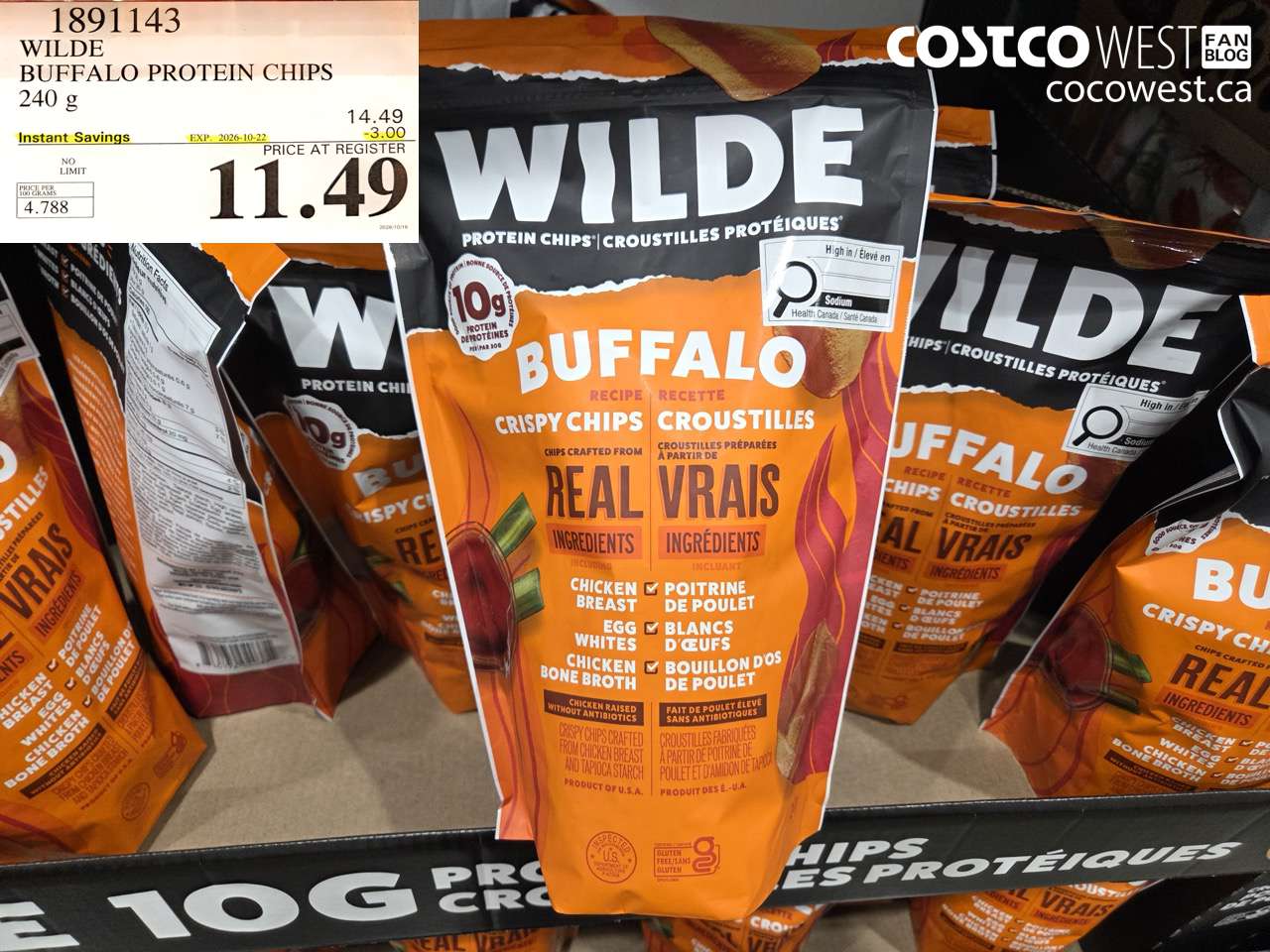 1891143 WILDE BUFFALO PROTEIN CHIPS 240 G ($3.00 INSTANT SAVINGS EXPIRES ON 2026-10-22) $11.49