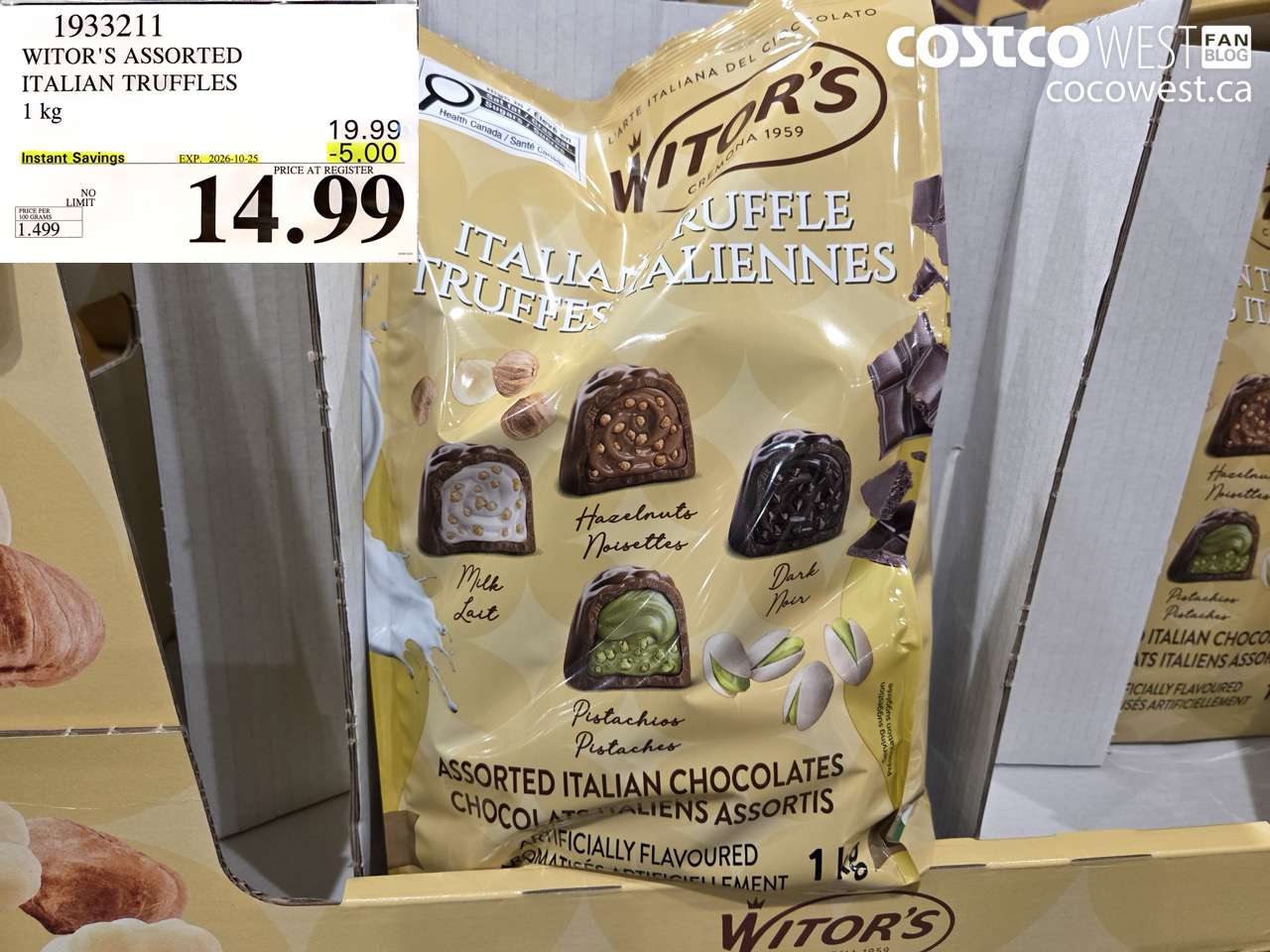 1933211 WITOR'S ASSORTED ITALIAN TRUFFLES 1 KG ($5.00 INSTANT SAVINGS EXPIRES ON 2026-10-25) $14.99