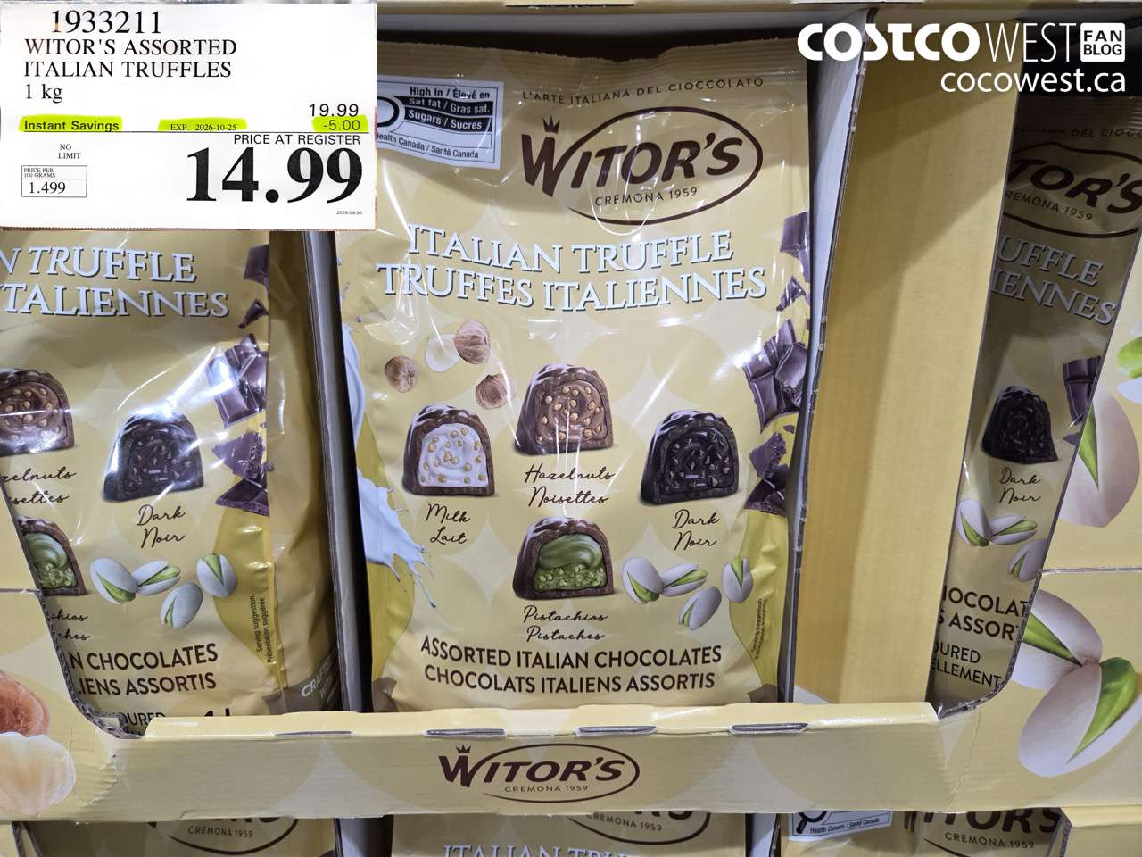 1933211 WITOR'S ASSORTED ITALIAN TRUFFLES 1 KG ($5.00 INSTANT SAVINGS EXPIRES ON 2026-10-25) $14.99
