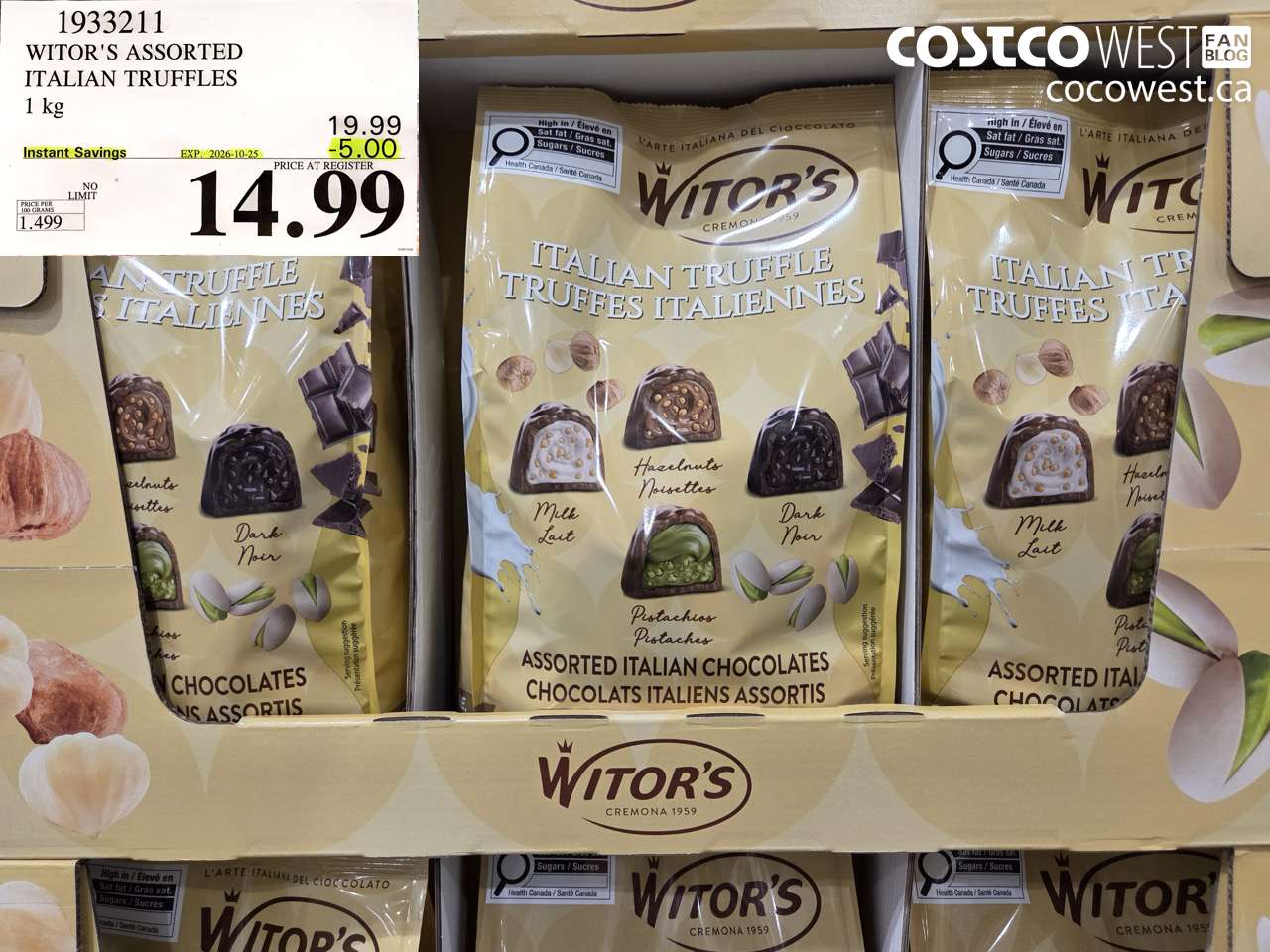 1933211 WITOR'S ASSORTED ITALIAN TRUFFLES 1 KG ($5.00 INSTANT SAVINGS EXPIRES ON 2026-10-25) $14.99