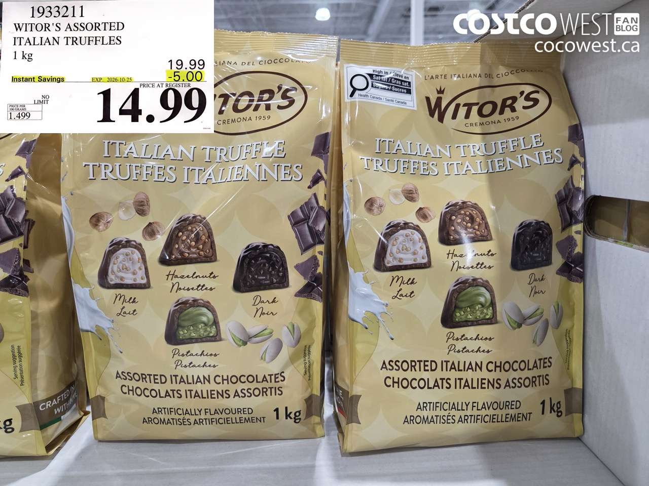 1933211 WITOR'S ASSORTED ITALIAN TRUFFLES 1 KG ($5.00 INSTANT SAVINGS EXPIRES ON 2026-10-25) $14.99