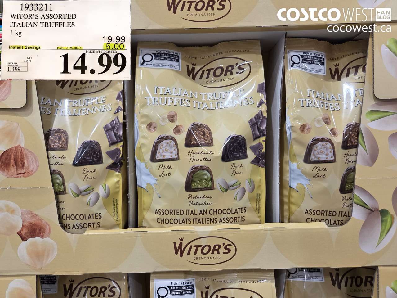 1933211 WITOR'S ASSORTED ITALIAN TRUFFLES 1 KG ($5.00 INSTANT SAVINGS EXPIRES ON 2026-10-25) $14.99