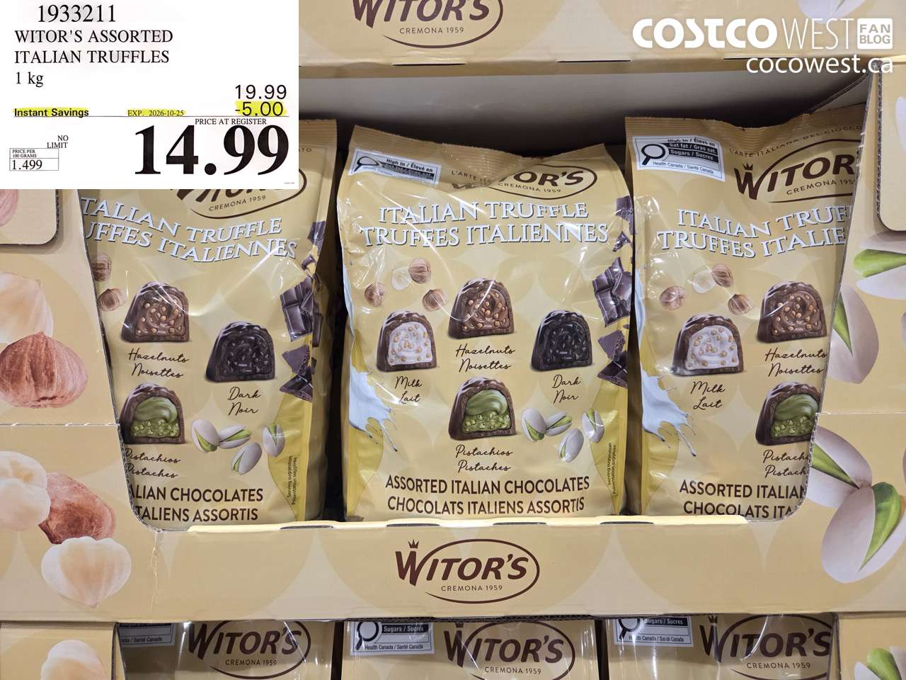1933211 WITOR'S ASSORTED ITALIAN TRUFFLES 1 KG ($5.00 INSTANT SAVINGS EXPIRES ON 2026-10-25) $14.99