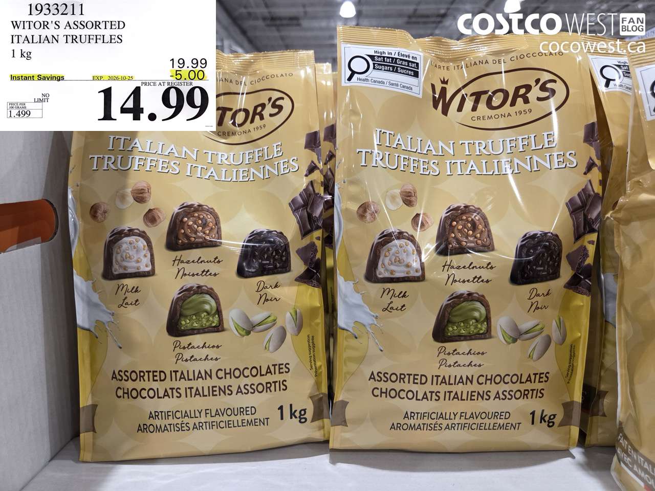 1933211 WITOR'S ASSORTED ITALIAN TRUFFLES 1 KG ($5.00 INSTANT SAVINGS EXPIRES ON 2026-10-25) $14.99