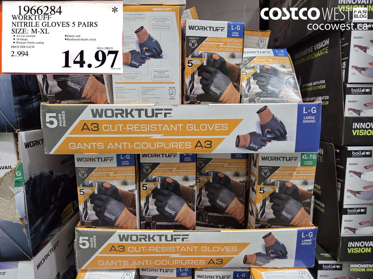 1966284 WORKTUFF NITRILE GLOVES 5 PAIRS SIZE: M-XL $14.97