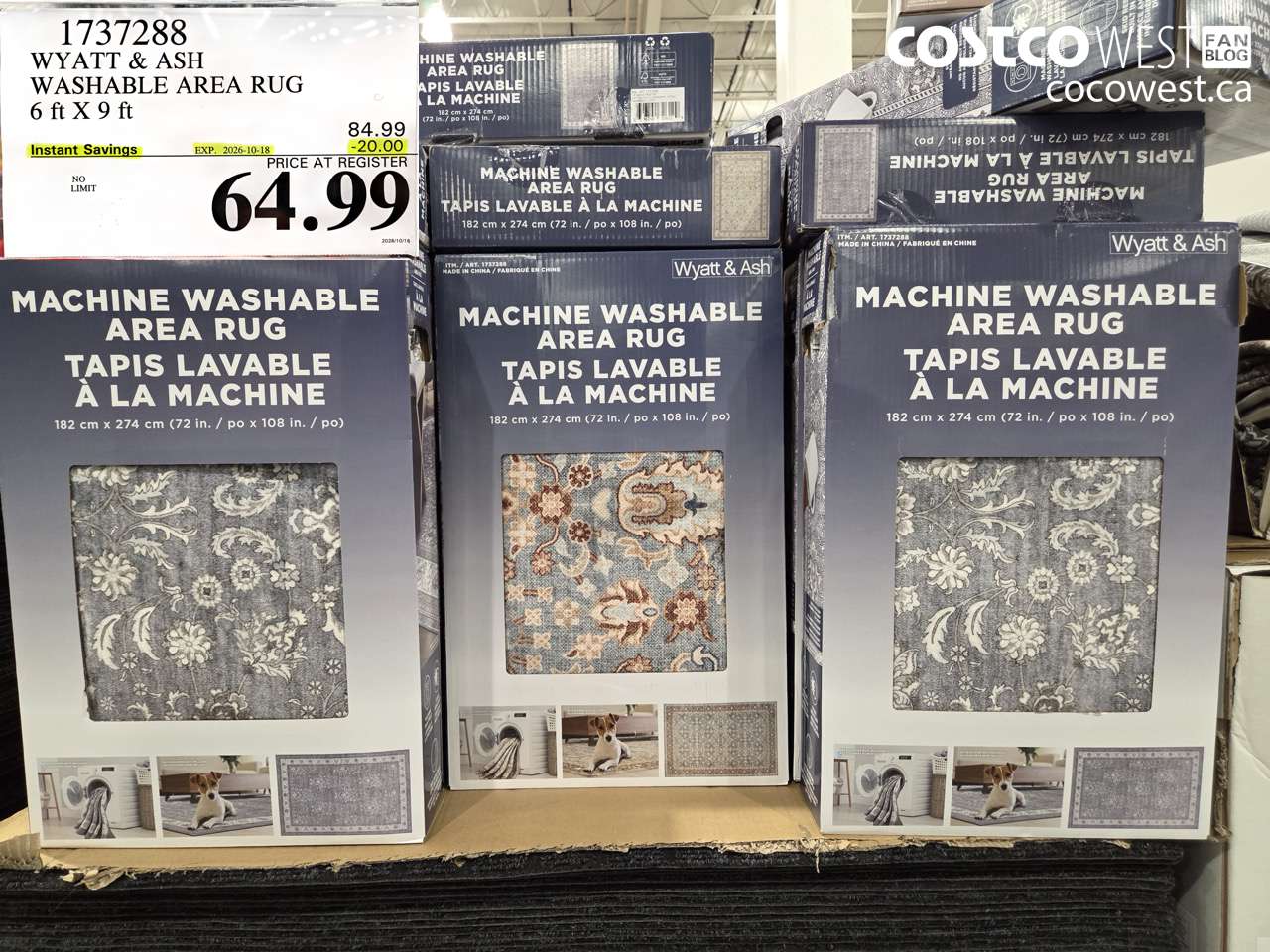 1737288 WYATT & ASH WASHABLE AREA RUG 6 FT X 9 FT ($20.00 INSTANT SAVINGS EXPIRES ON 2026-10-18) $64.99