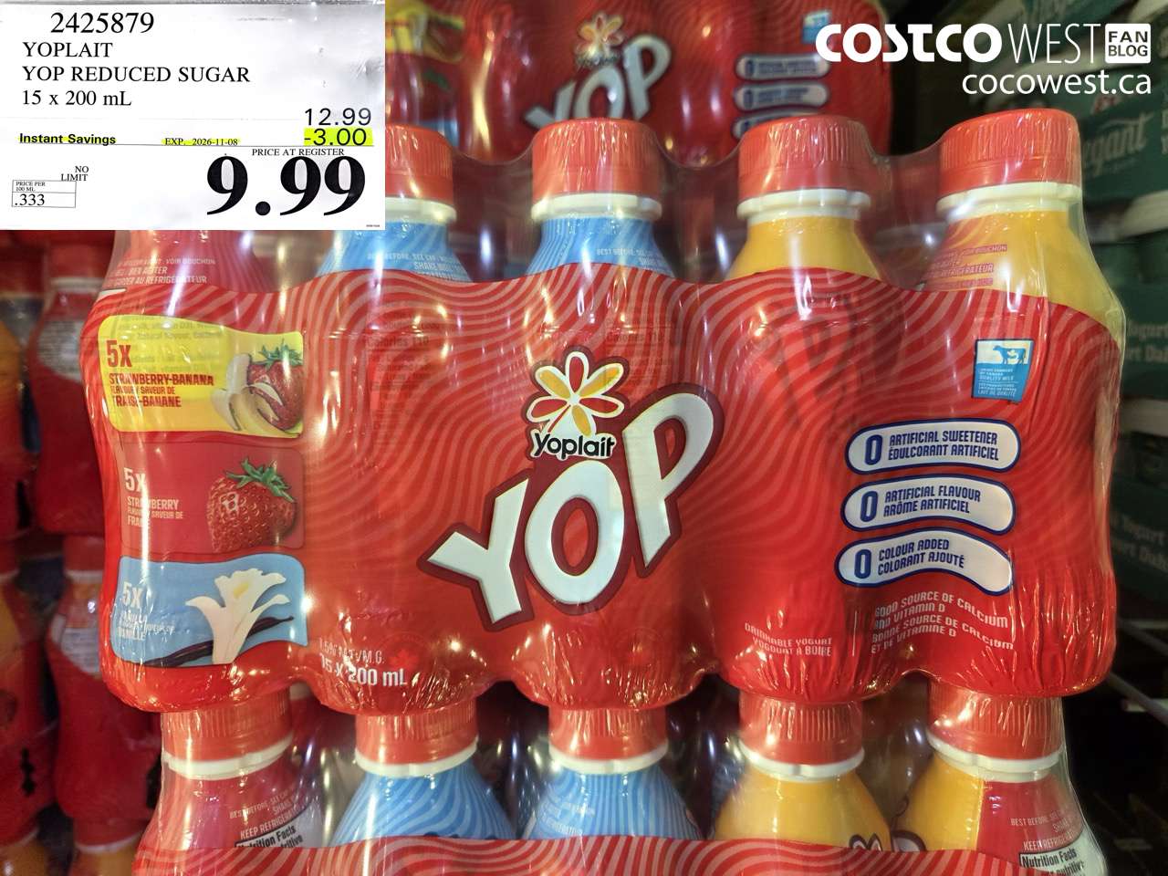 2425879 YOPLAIT YOP REDUCED SUGAR 15 X 200 ML ($3.00 INSTANT SAVINGS EXPIRES ON 2026-11-08) $9.99