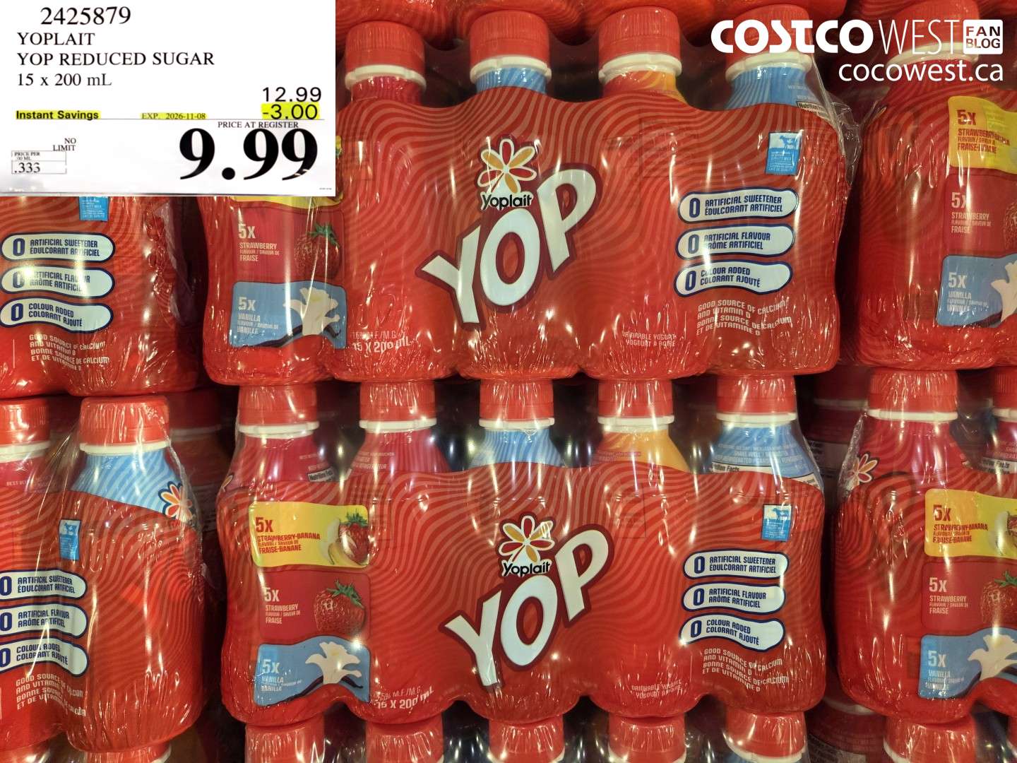 2425879 YOPLAIT YOP REDUCED SUGAR 15 X 200 ML ($3.00 INSTANT SAVINGS EXPIRES ON 2026-11-08) $9.99