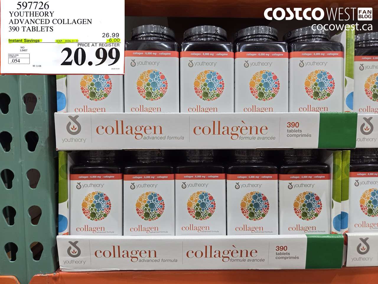 597726 YOUTHEORY ADVANCED COLLAGEN 390 TABLETS ($6.00 INSTANT SAVINGS EXPIRES ON 2026-11-22) $20.99