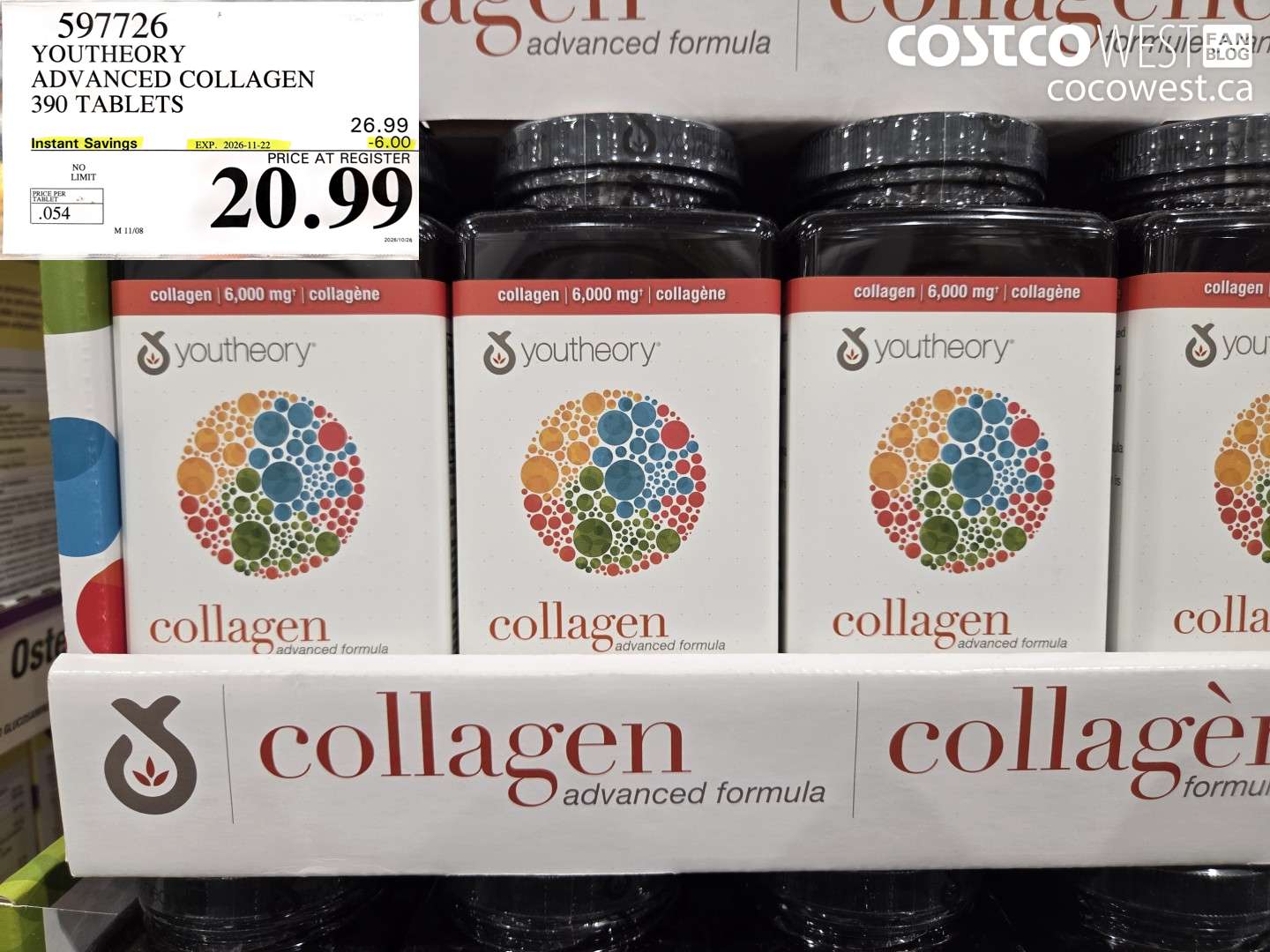 597726 YOUTHEORY ADVANCED COLLAGEN 390 TABLETS ($6.00 INSTANT SAVINGS EXPIRES ON 2026-11-22) $20.99