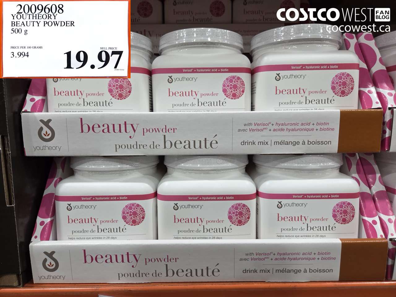 2009608 YOUTHEORY BEAUTY POWDER 500 G $19.97