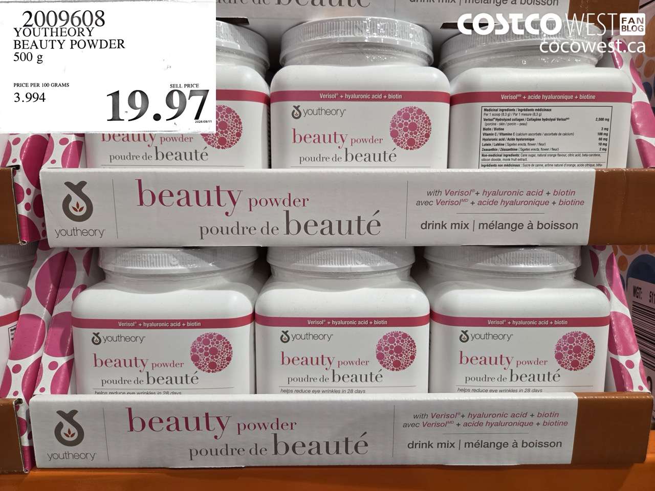 2009608 YOUTHEORY BEAUTY POWDER 500 G $19.97