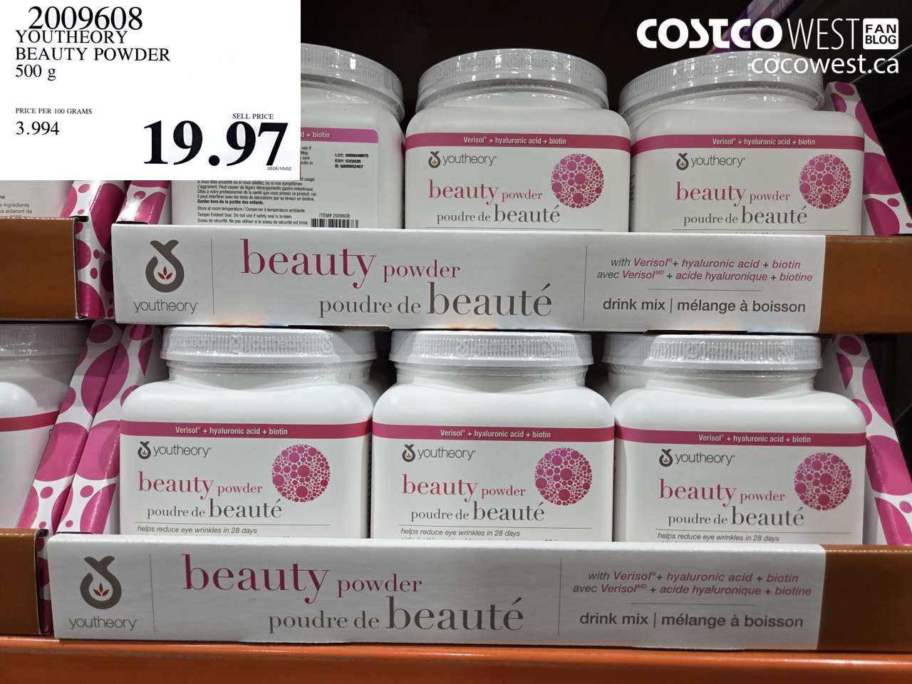 2009608 YOUTHEORY BEAUTY POWDER 500 G $19.97