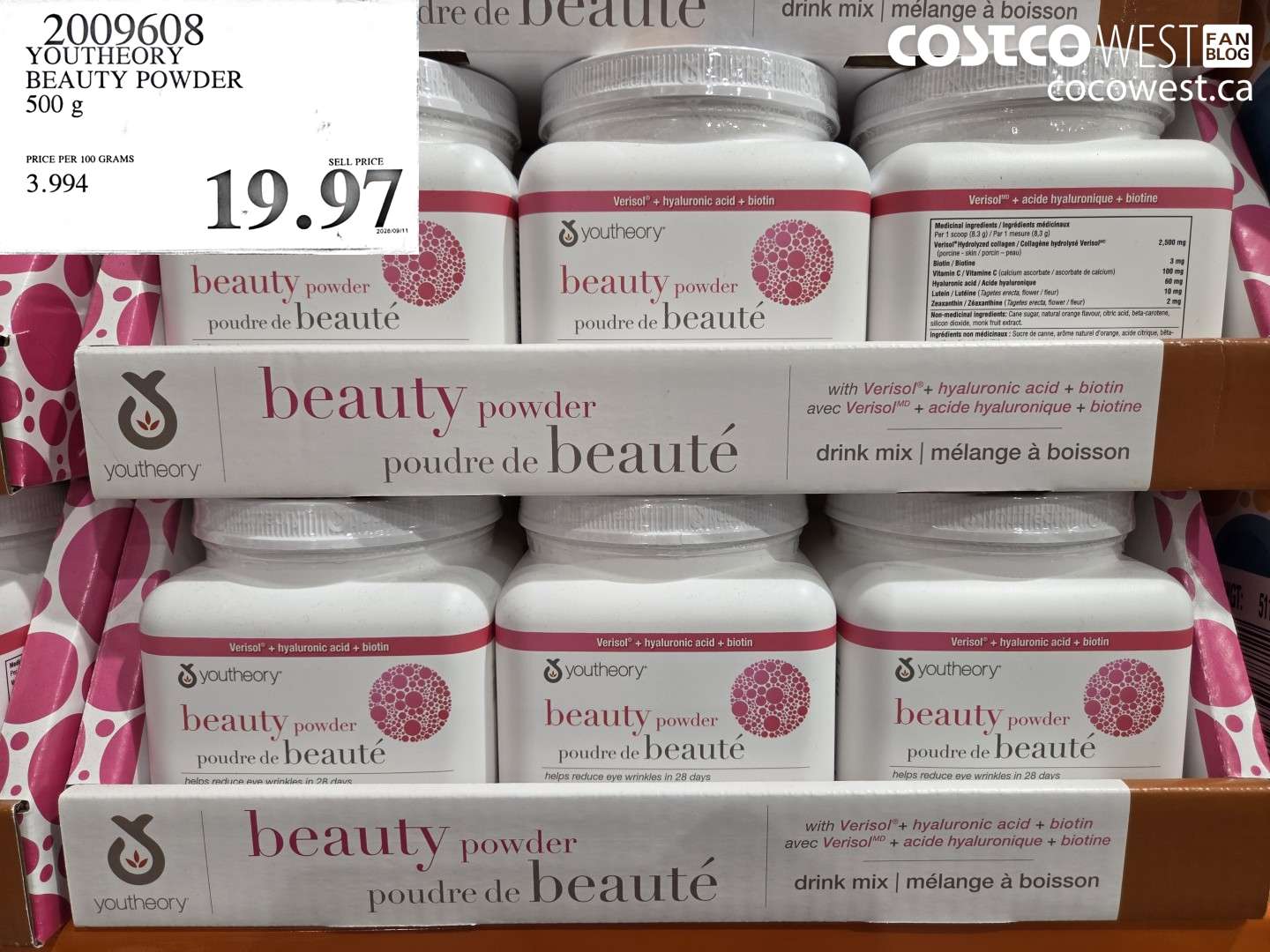 2009608 YOUTHEORY BEAUTY POWDER 500 G $19.97