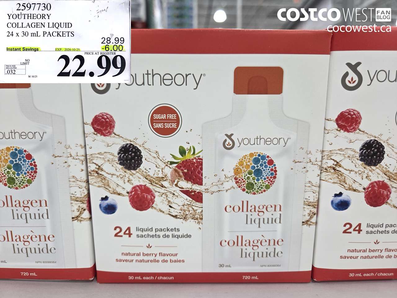 2597730 YOUTHEORY COLLAGEN LIQUID 24 X 30 ML PACKETS ($6.00 INSTANT SAVINGS EXPIRES ON 2026-10-25) $22.99