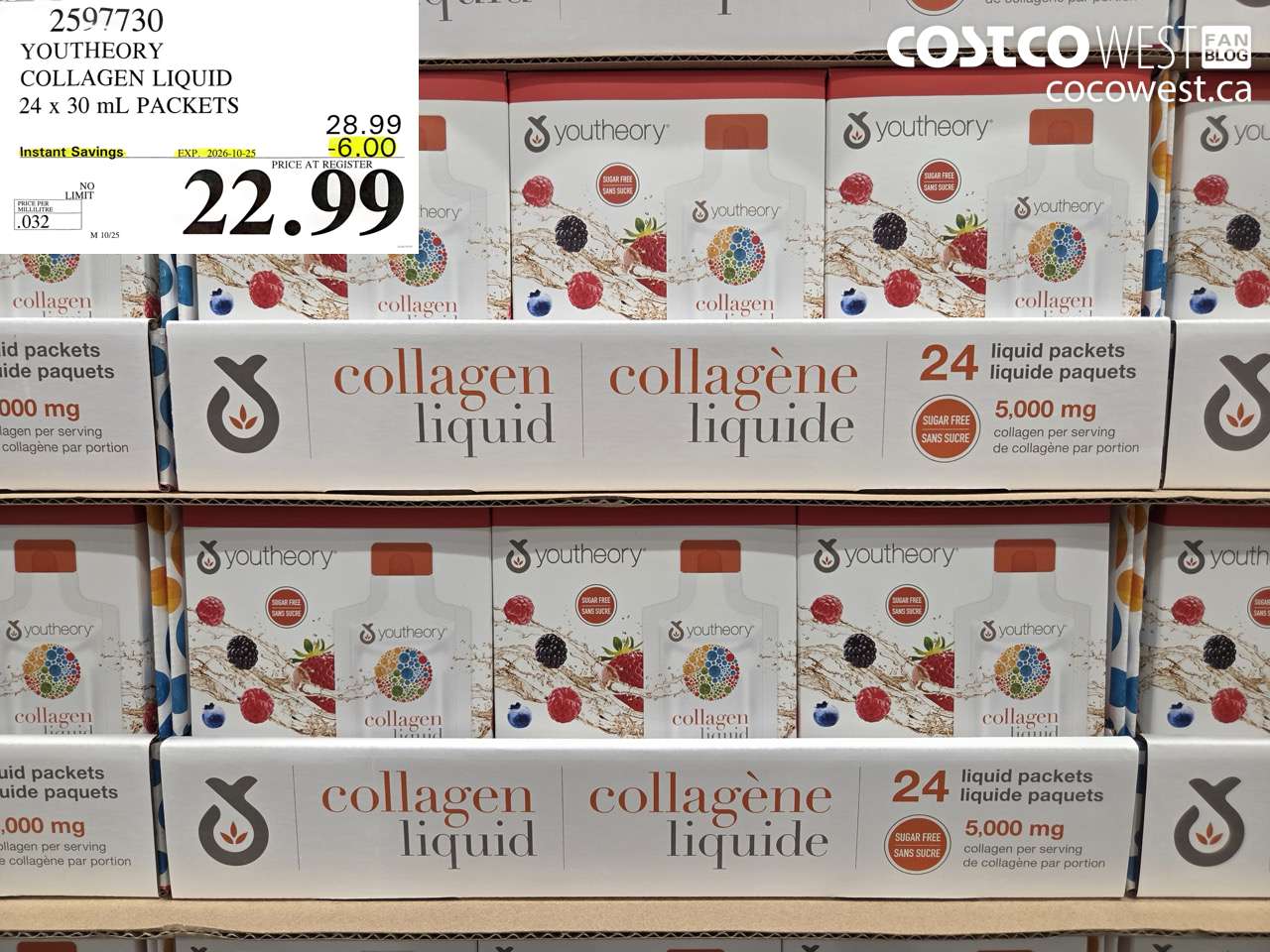2597730 YOUTHEORY COLLAGEN LIQUID 24 X 30 ML PACKETS ($6.00 INSTANT SAVINGS EXPIRES ON 2026-10-25) $22.99