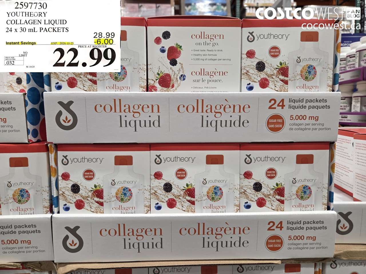 2597730 YOUTHEORY COLLAGEN LIQUID 24 X 30 ML PACKETS ($6.00 INSTANT SAVINGS EXPIRES ON 2026-10-25) $22.99