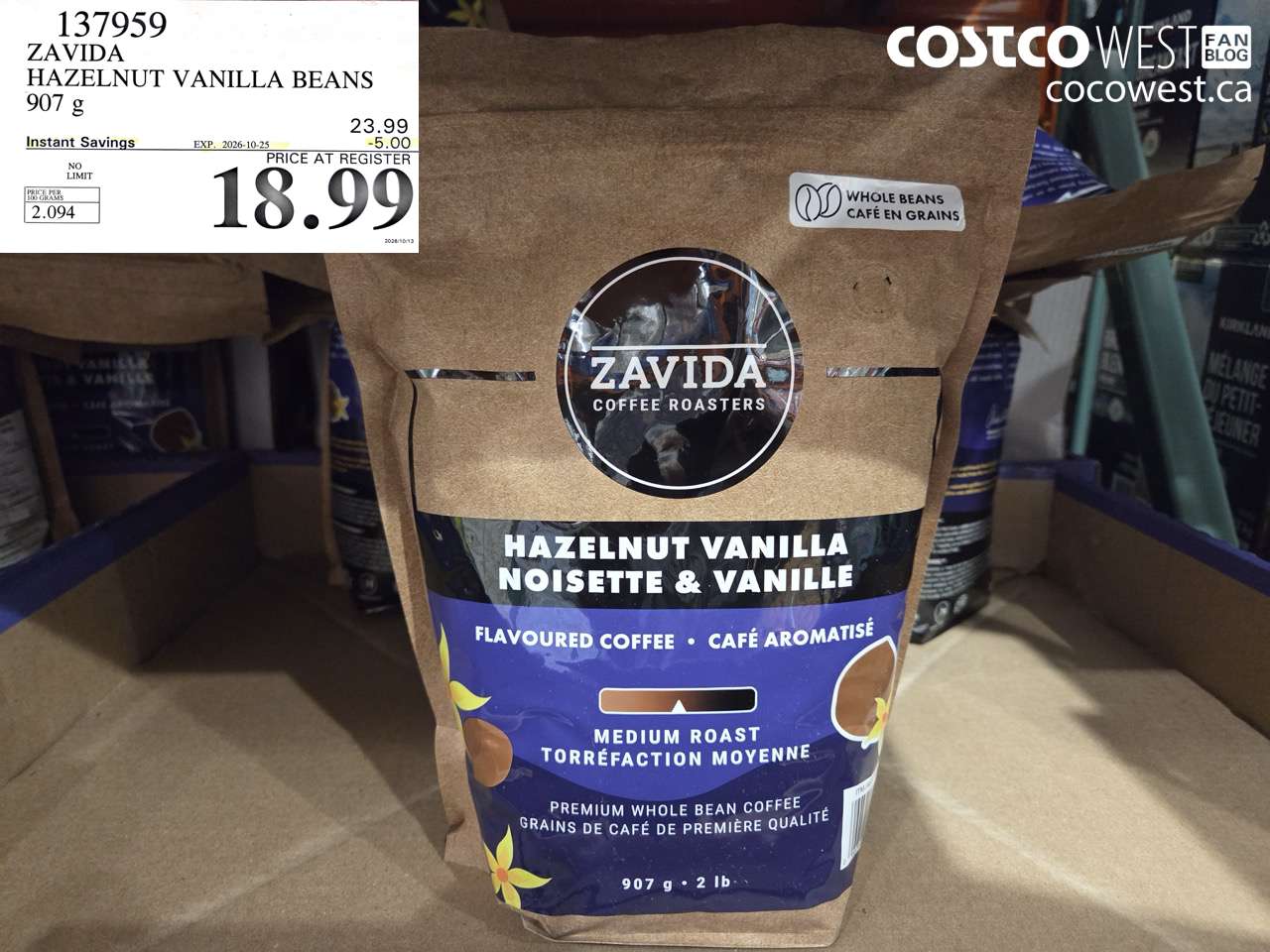 137959 ZAVIDA HAZELNUT VANILLA BEANS 907 G ($5.00 INSTANT SAVINGS EXPIRES ON 2026-10-25) $18.99