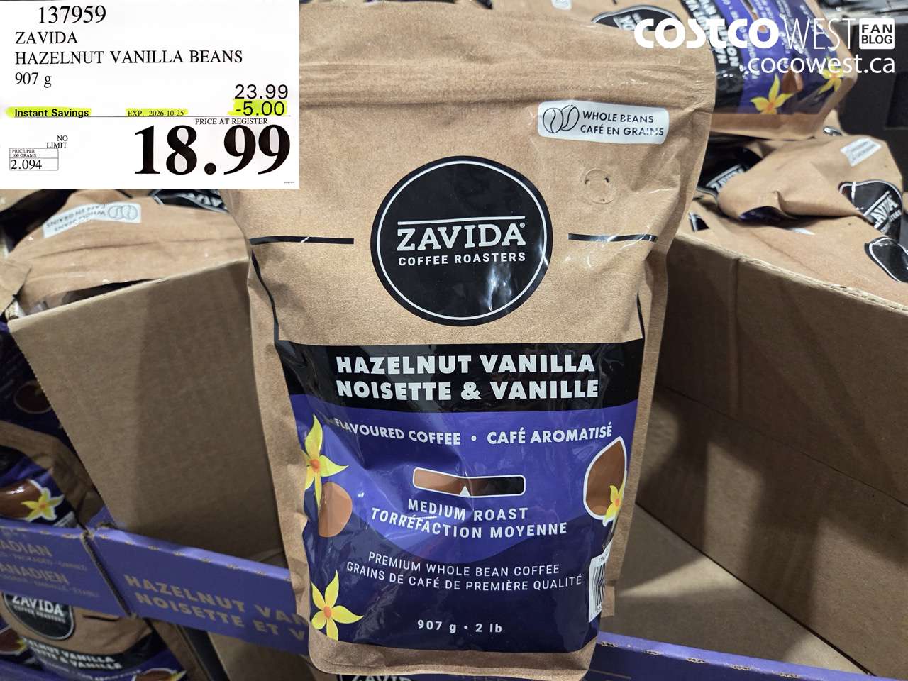 137959 ZAVIDA HAZELNUT VANILLA BEANS 907 G ($5.00 INSTANT SAVINGS EXPIRES ON 2026-10-25) $18.99