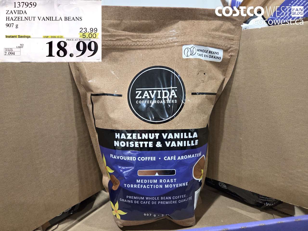 137959 ZAVIDA HAZELNUT VANILLA BEANS 907 G ($5.00 INSTANT SAVINGS EXPIRES ON 2026-10-25) $18.99