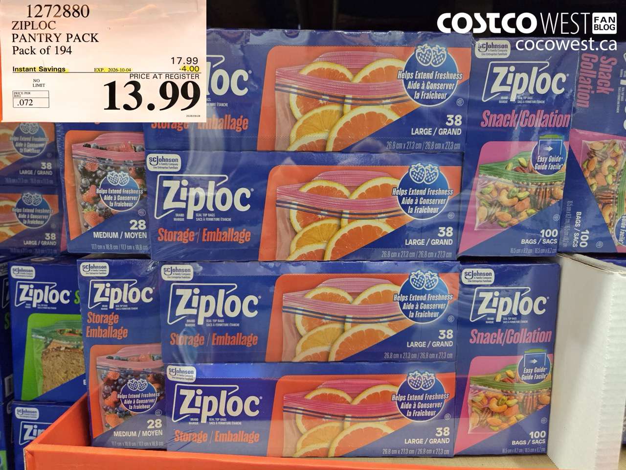 1272880 ZIPLOC PANTRY PACK PACK OF 194 ($4.00 INSTANT SAVINGS EXPIRES ON 2026-10-04) $13.99