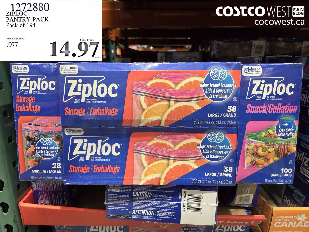 1272880 ZIPLOC PANTRY PACK PACK OF 194 $14.97