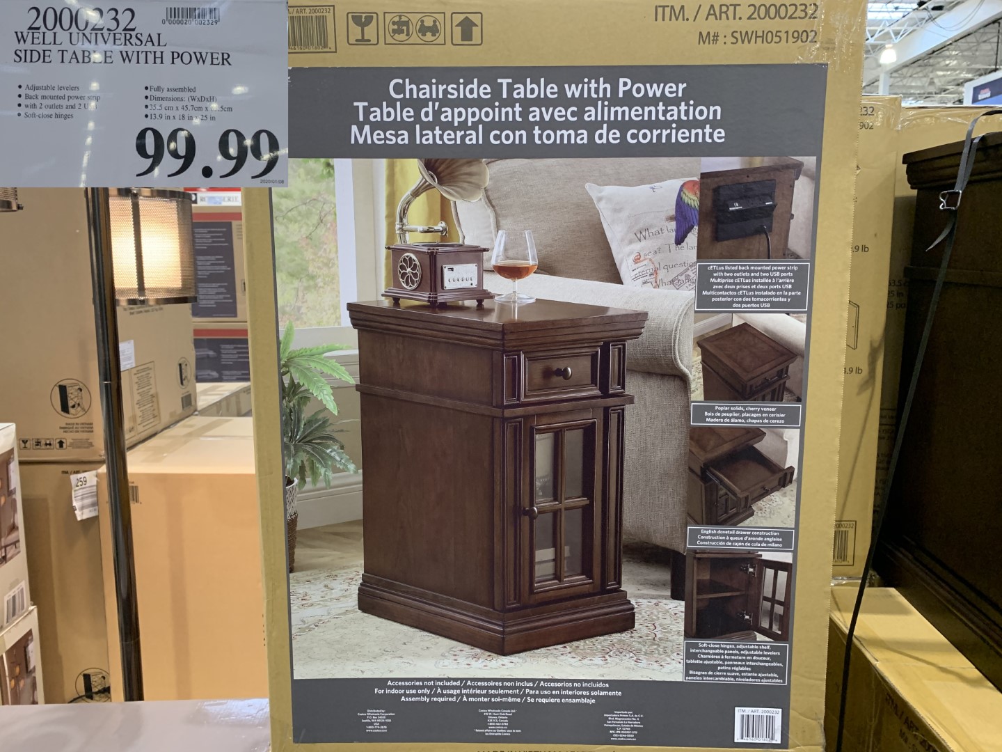 chairside table with power costco canada