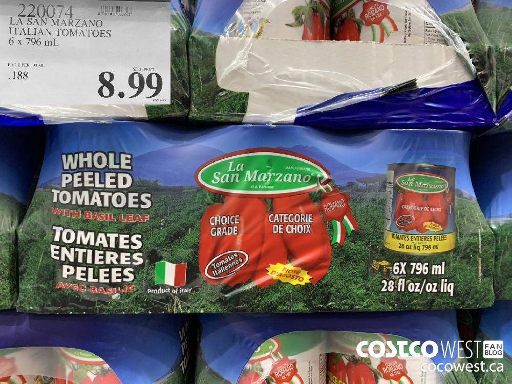 220074 LA SAN MARZANO ITALIAN TOMATOES 6 X 796 mL 8.99