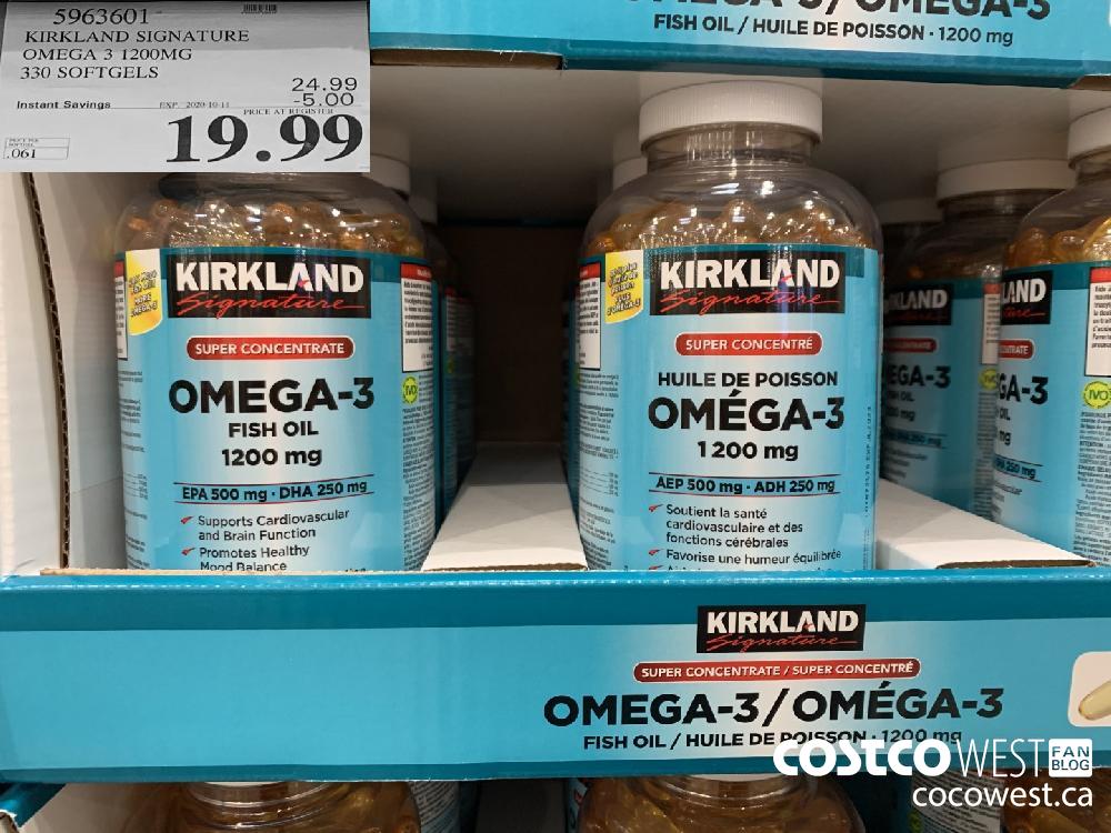5963601 KIRKLAND SIGNATURE OMEGA 3 1200MG 330 SOFTGELS 24.99 EXP 2020-10-11 19.99 