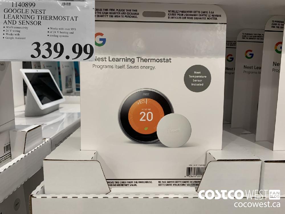 1140899 GOOGLE NEST LEARNING THERMOSTAT AND SENSOR © Wi-Fi connectivity © 24 V wiring © Works with © Google Assistant © Works with over 95% © of 24 V heating and © cooling systems 339.99 