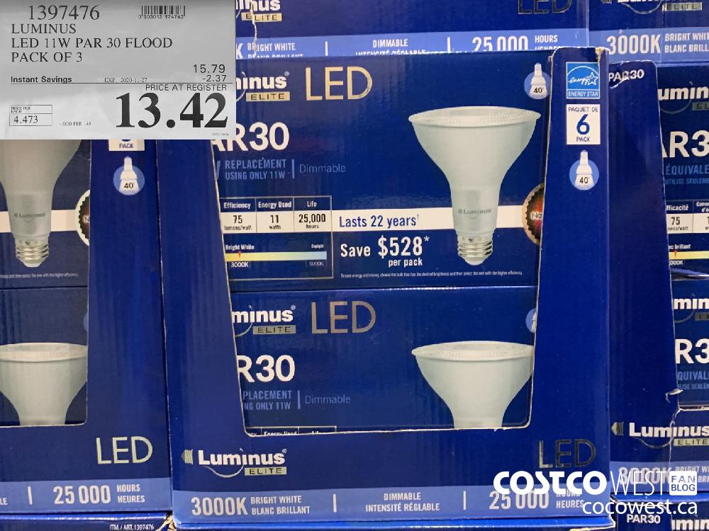 1397476 LUMINUS LED 11W PAR 30 FLOOD PACK OF 3 EXP 2020-11-27 13.42