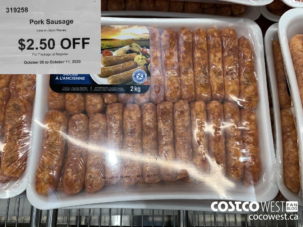 319258 Pork Sausage Less In-Store Rebate $2.50 OFF Per Package at Register October 05 to October 11 2020 