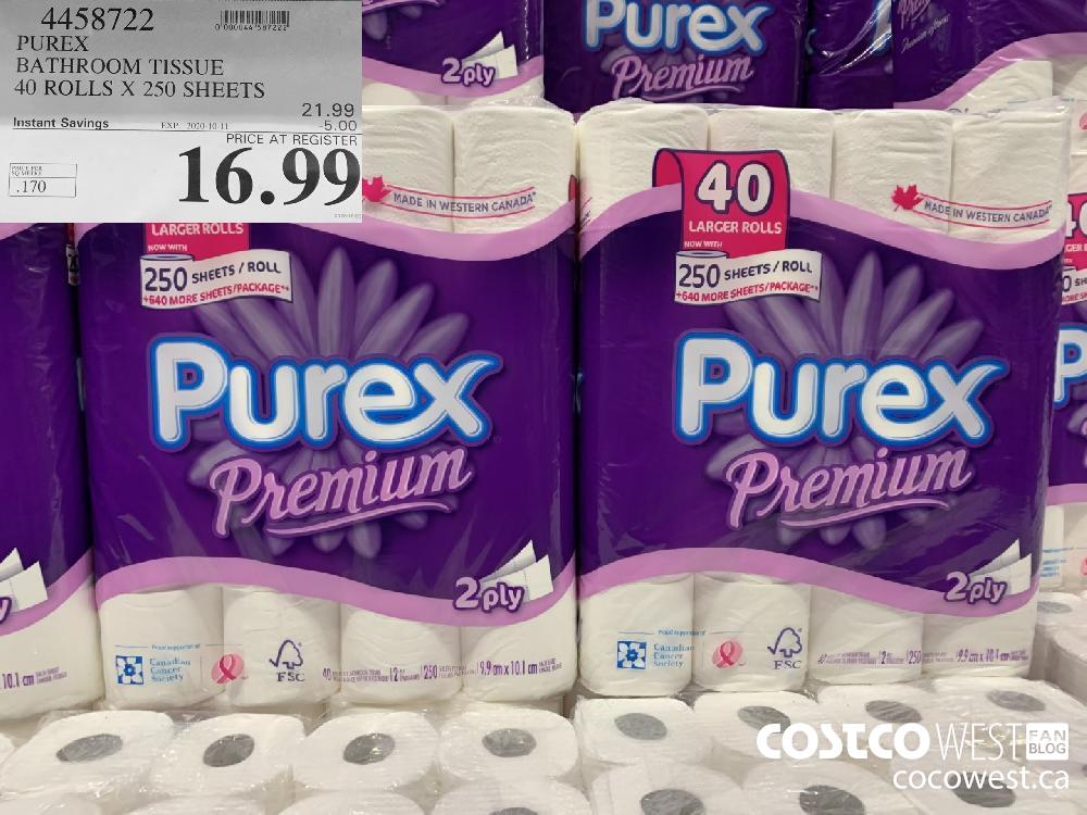4458722 PUREX BATHROOM TISSUE 40 ROLLS X 250 SHEETS EXP 2020-10-11 16.99 