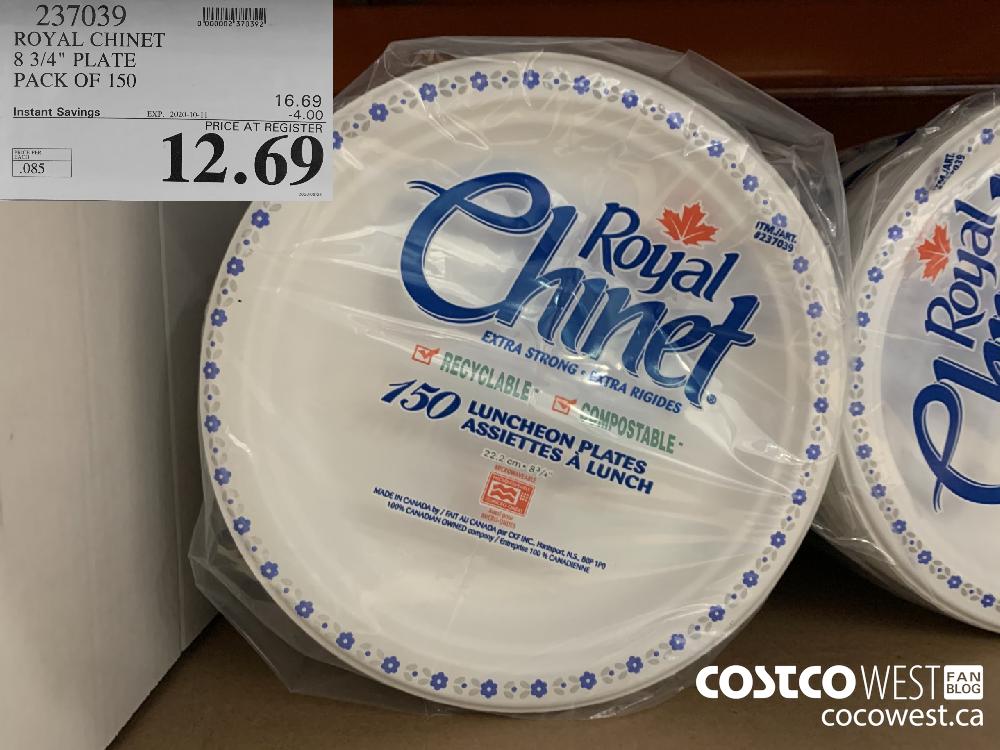 237039 ROYAL CHINET 8 3/4" PLATE PACK OF 150 EXP. 2020-10-11 12.69 