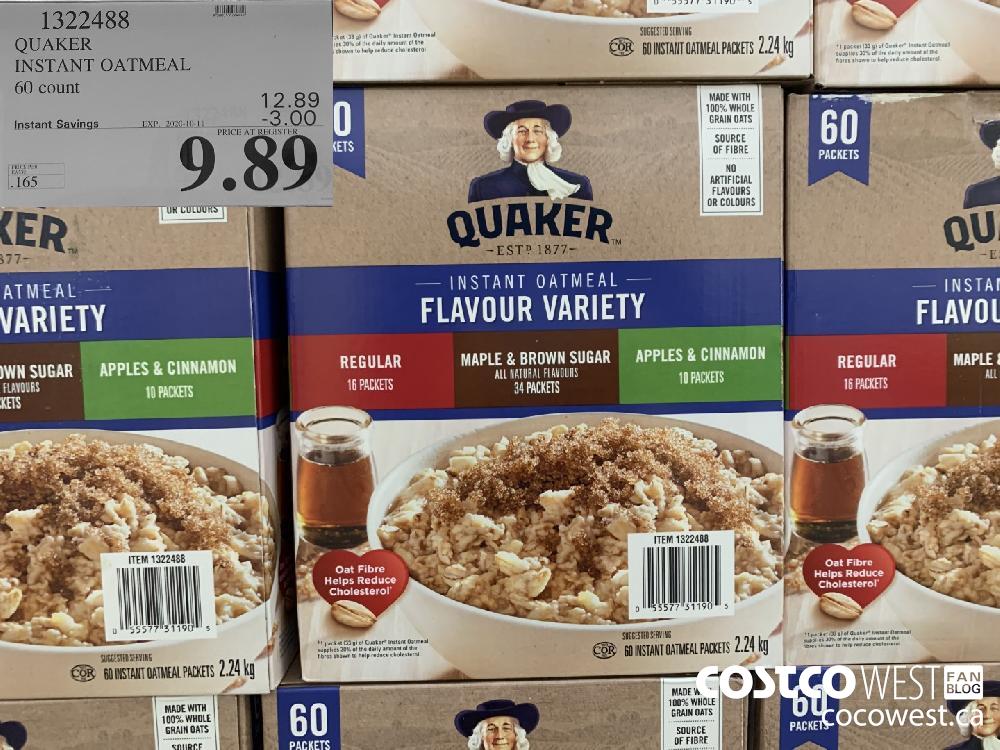 1322488 QUAKER INSTANT OATMEAL 60 count EXP. 2020-10-11 9.89