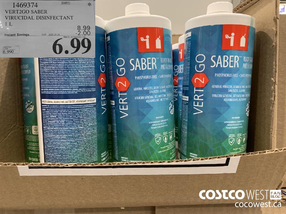 1469374 VERT2GO SABER VIRUCIDAL DISINFECTANT 1 L EXP. 2020-10-18 6.99
