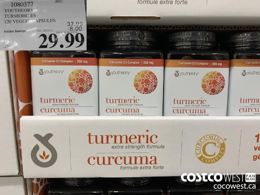1080377 YOUTHEORY TURMERIC ES 120 VEGGIE CAPSULES EXP. 2020-10-11 29.99 