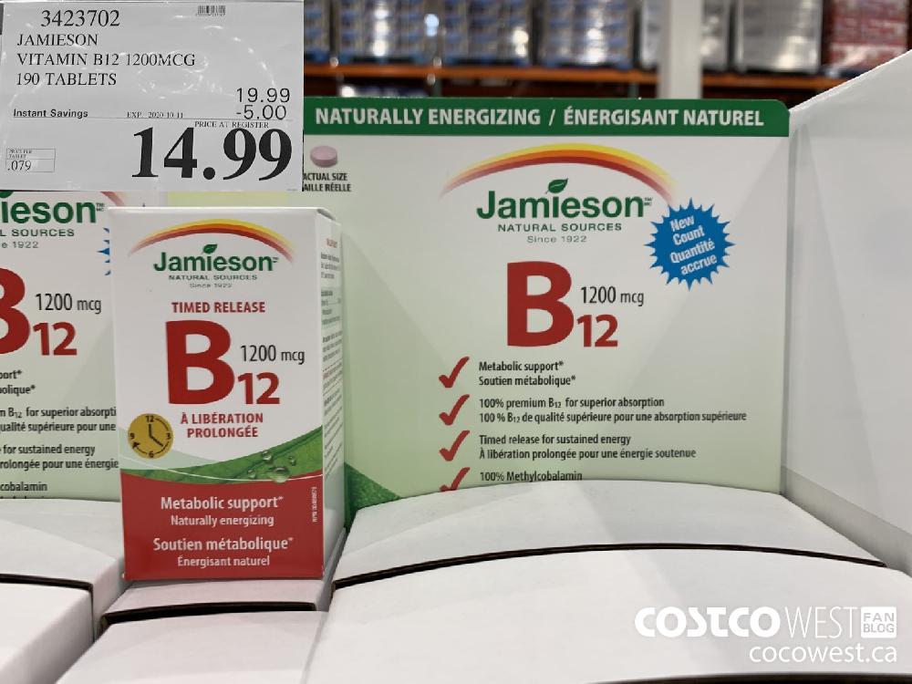 3423702 JAMIESON VITAMIN B12 1200MCG 190 TABLETS EXP. 2020-10-11 14.99 