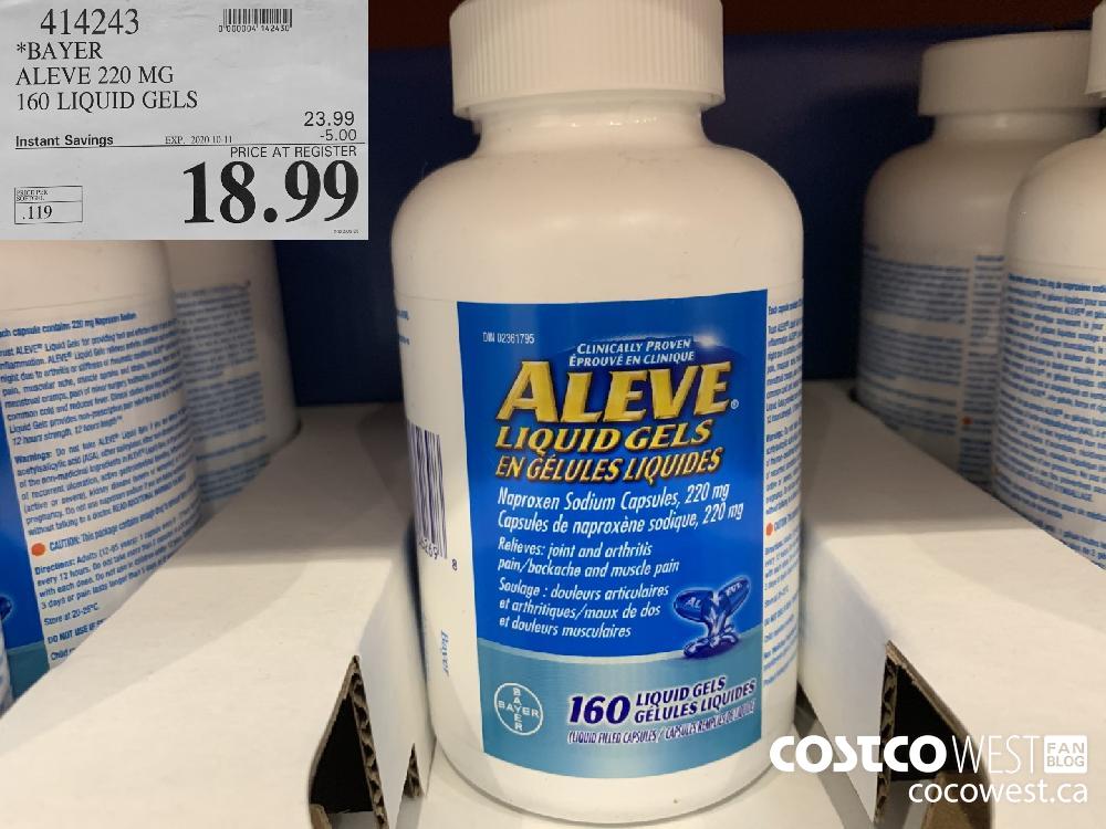 414243 *BAYER ALEVE 220 MG 160 LIQUID GELS EXP. 2020-10-11 18.99 