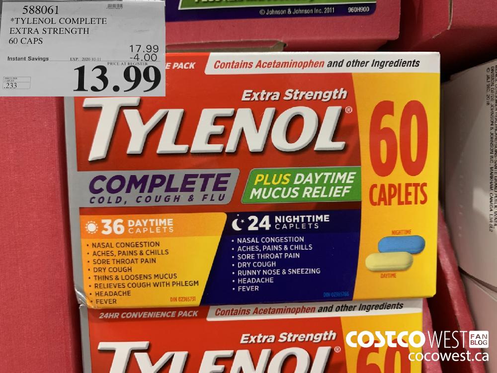 588061 *TYLENOL COMPLETE EXTRA STRENGTH 60 CAPS EXP. 2020-10-11 13.99 