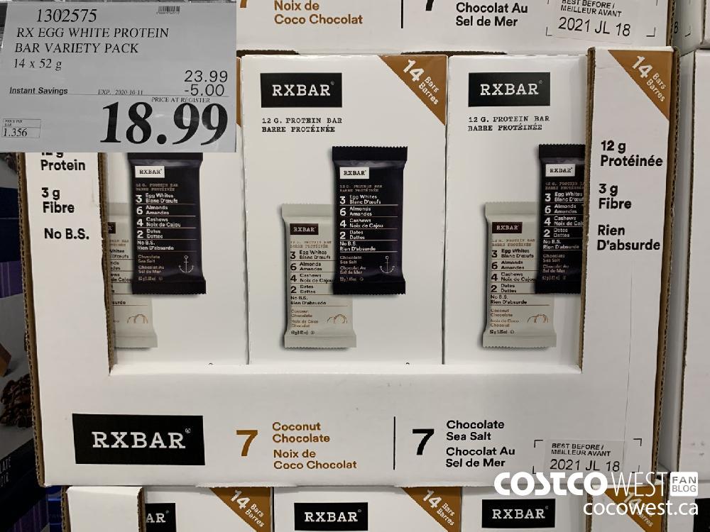 1302575 RX EGG WHITE PROTEIN BAR VARIETY PACK 14x 52g EXP. 2020-10-11 18.99 