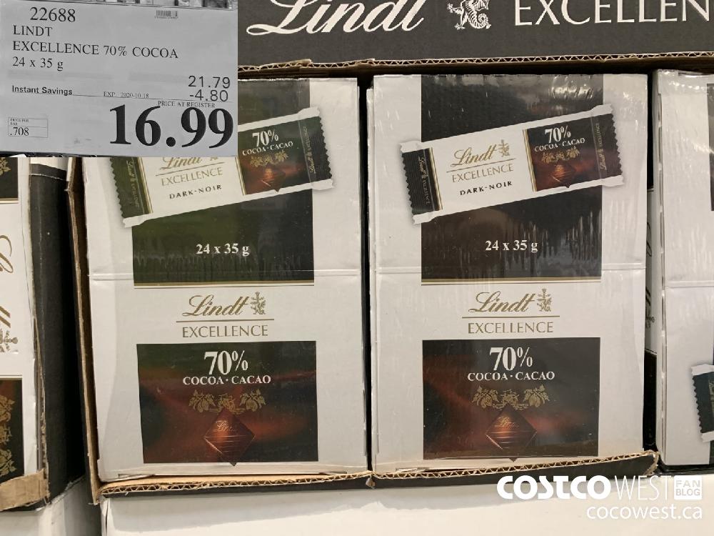 22688 LINDT EXCELLENCE 70% COCOA 24x 35g EXP. 2020-10-11 16.99 