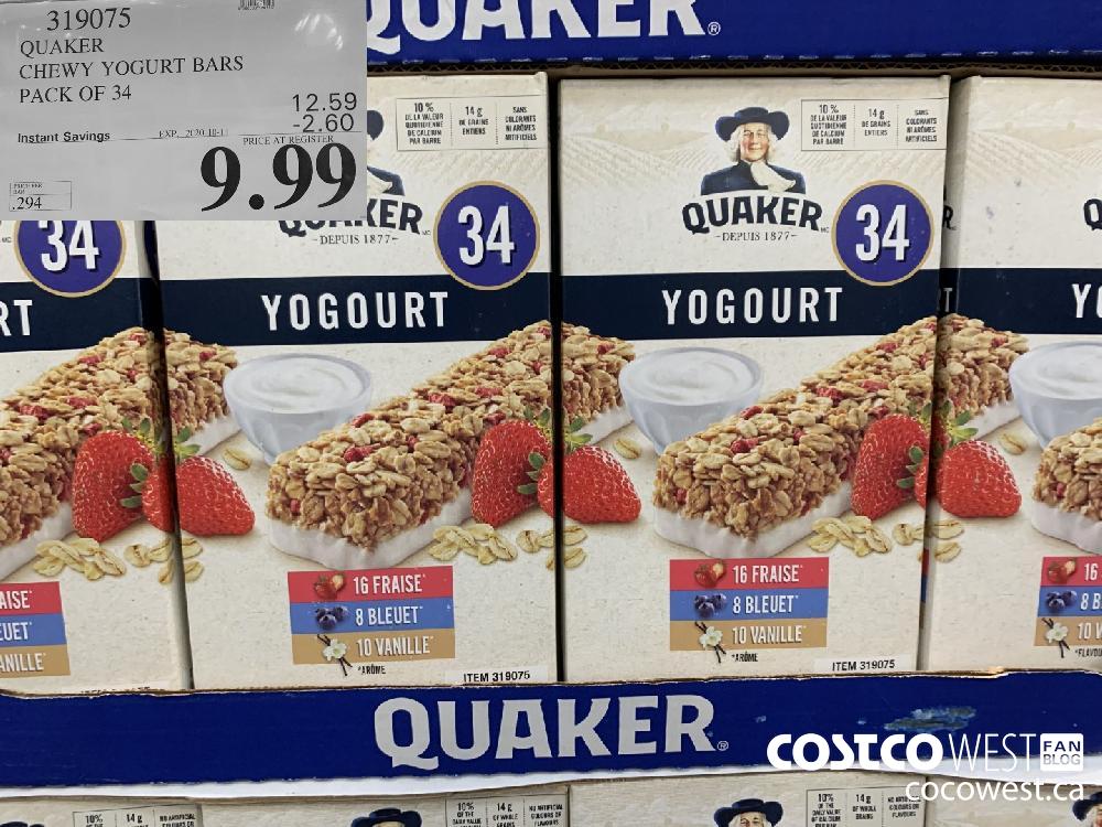 319075 QUAKER CHEWY YOGURT BARS PACK OF 34 EXP. 2020-10-11 9.99 