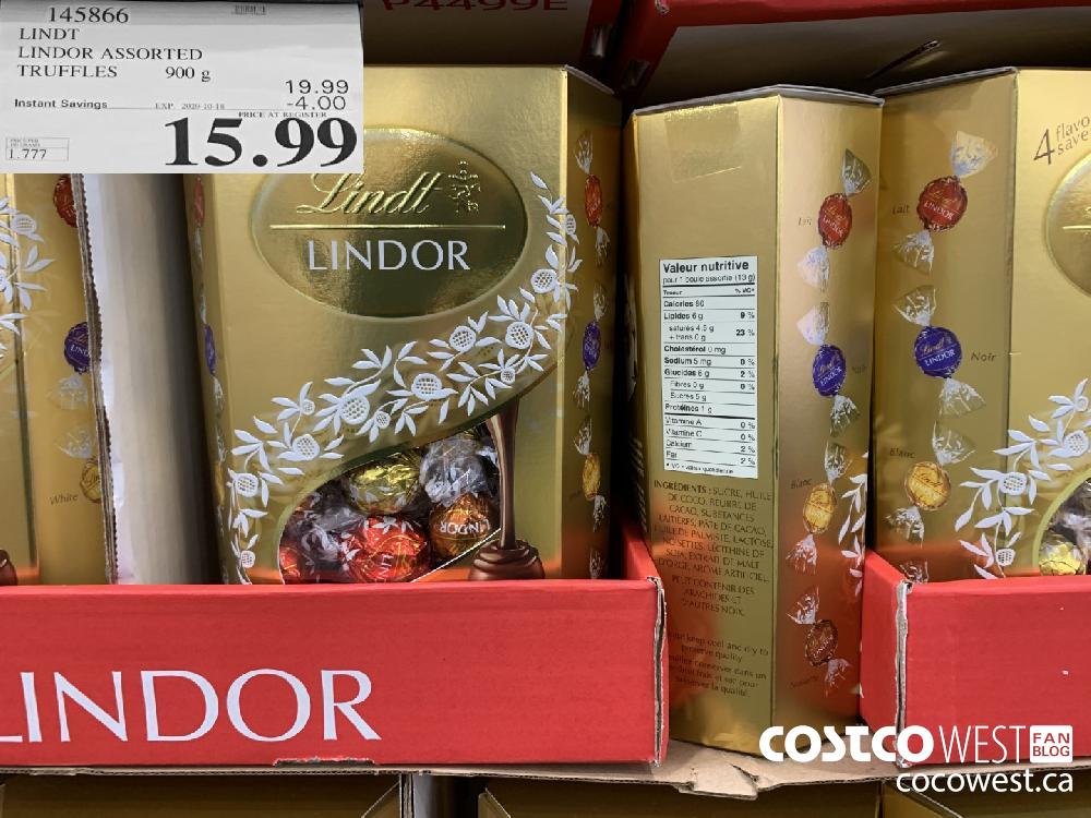 145866 LINDT LINDOR ASSORTED TRUFFLES 900 g EXP. 2020-10-18 15.99