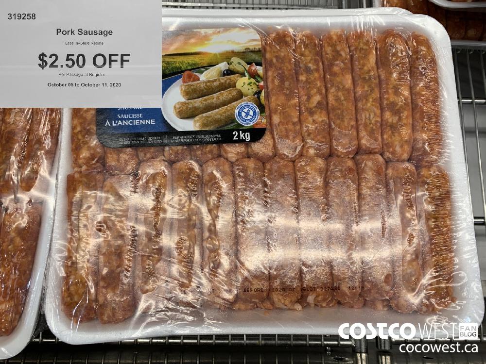 319258 Pork Sausage Less In-Store Rebate $2.50 OFF Per Package at Register October 05 to October 11 2020