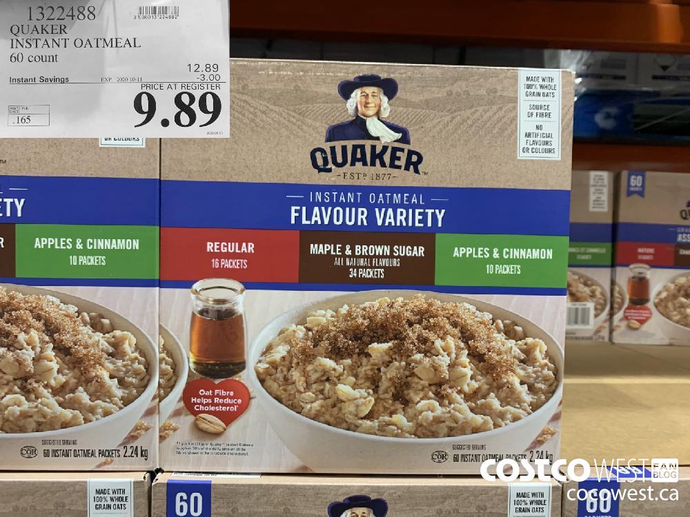 1322488 QUAKER INSTANT OATMEAL 60 count EXP. 2020-10-11 9.89