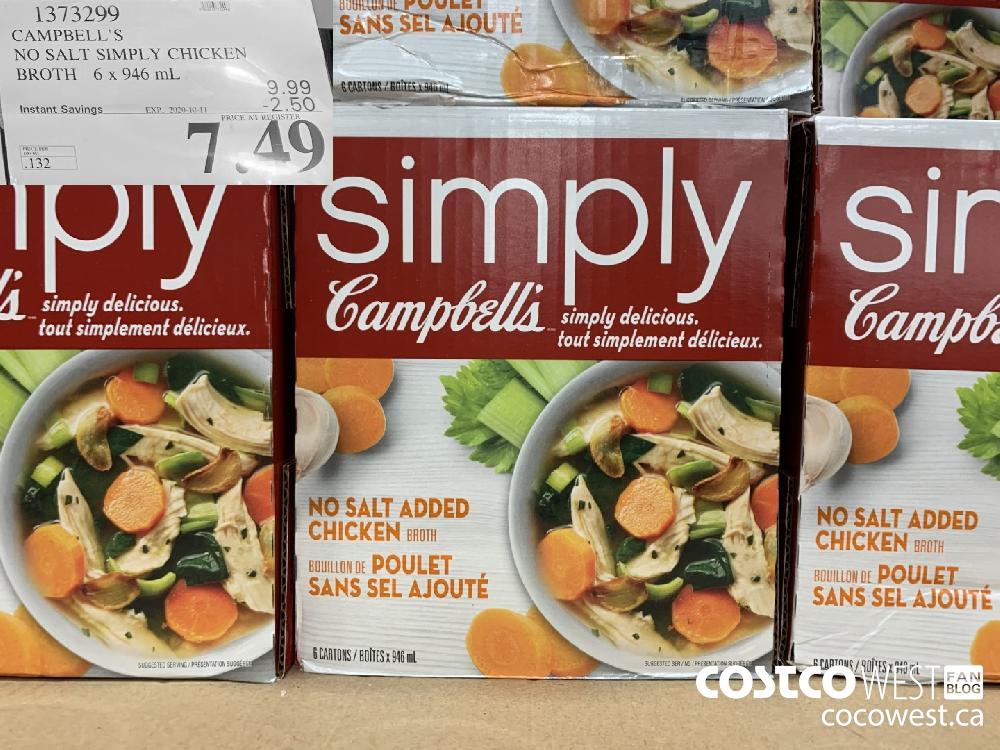 1373299 CAMPBELL'S NO SALT SIMPLY CHICKEN BROTH 6x 946 mL EXP. 2020-10-11 7.49