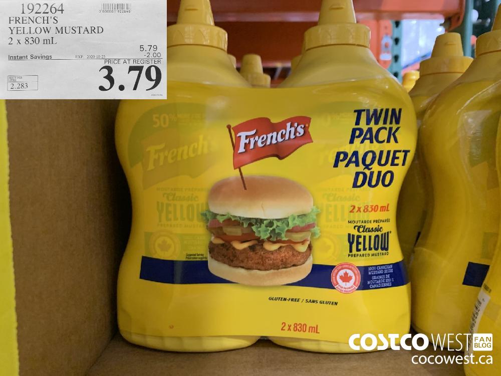192264 FRENCH'S YELLOW MUSTARD 2 x 830 mL EXP. 2020-10-25 3.79