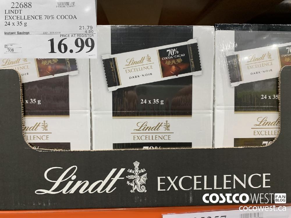 22688 LINDT EXCELLENCE 70% COCOA 24 x 35 g EXP. 2020-10-18 16.99