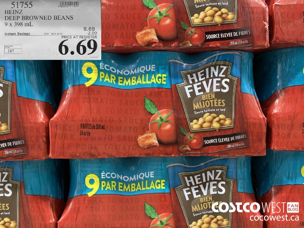 51755 HEINZ DEEP BROWNED BEANS 9 x 398 mL EXP. 2020-10-25 6.69